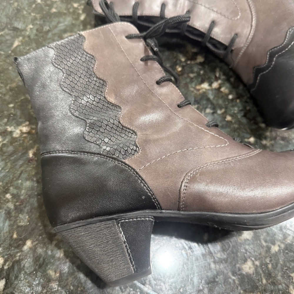 Lace Up Ankle Boots Leather Booties Snakeskin Metallic Brown Gray Black Women 40 - Picture 2 of 9